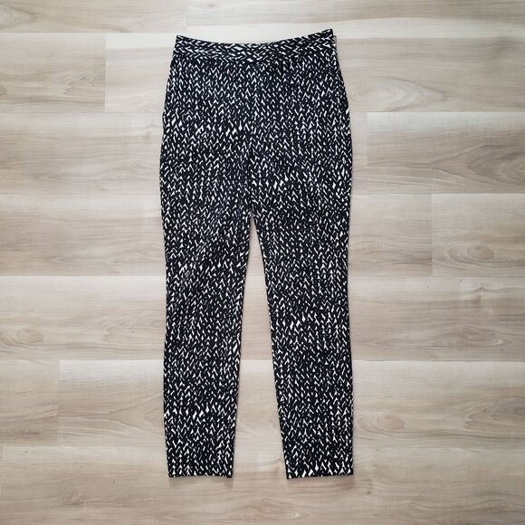 Express Geometric Printed Straight Leg Ankle Trouser Pants Black & White Size 2R - Picture 3 of 11